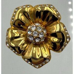 Vintage Nolan Miller Gold Tone Crystal Flower Brooch Signed 1 5/8"